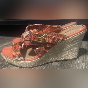 Sperry Top Sider Women’s Size 9.5 Orange Snakeskin Espadrille Wedge Sandal